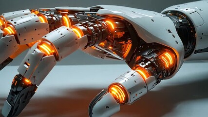 Poster - This detailed robotic hand showcases advanced technology with glowing elements and sleek design. Prosthesis
