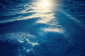 Aufkleber - Soft light highlights intricate snow textures early in the morning, creating a serene winter landscape filled with sparkling frost. Generative AI