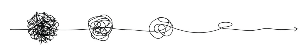 Wall Mural - psychotherapy hand drawn concept line. unraveling chaos tannle line. messy flat path. solving a psyc