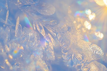 Poster - delicate snowflakes glisten in the sunlight, showcasing intricate textures and colors against a soft