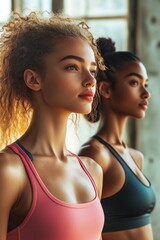 Fitness models embracing their toned bodies as they stand in sportswear, Generative AI