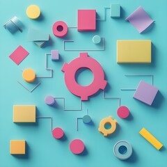 Poster - Colorful Geometric Shapes and Objects on Blue Background