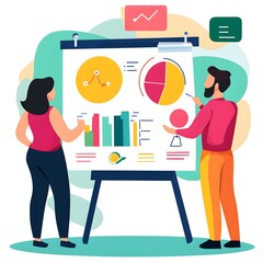 Poster - Business People Analyzing Data Charts and Graphs on Whiteboard