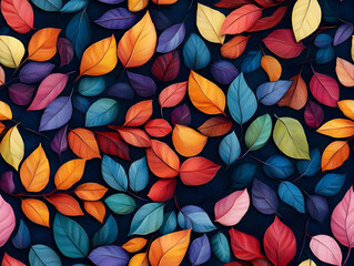 Colorful leaves on a dark background.