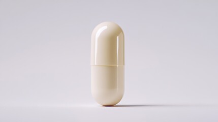 White pill is sitting on a white background. The pill is small and round, and it is made of plastic. Concept of simplicity and minimalism