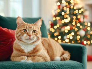 Naklejka na meble Cozy Cat by the Christmas Tree Lights