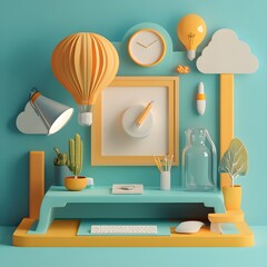 Poster - Abstract Minimalist 3D Scene with Yellow and Blue Colors