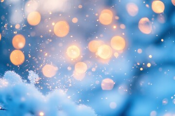 Aufkleber - Delicate snow textures blend with soft glowing lights, enhancing the serene winter atmosphere during a chilly evening outdoors. Generative AI