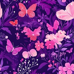 Poster - **pattern, purple, pink, florals, butterflies --tile 