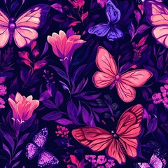 Wall Mural - **pattern, purple, pink, florals, butterflies --tile 