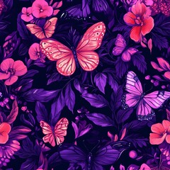 Poster - **pattern, purple, pink, florals, butterflies --tile 