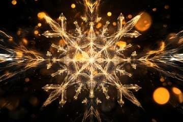 Aufkleber - Ornate shapes mimic snowflakes, featuring golden details that sparkle against a contrasting dark backdrop, creating a captivating visual display. Generative AI