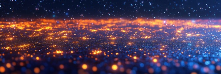Poster - Stars twinkle overhead as vibrant abstract Christmas lights create a stunning display in the night sky, enhancing the festive atmosphere. Generative AI
