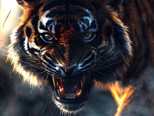 Wall Mural - Fierce and Untamed A Close Up Portrait of a Tiger s Primal Dominance