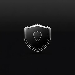 Poster - Silver shield icon on black background.