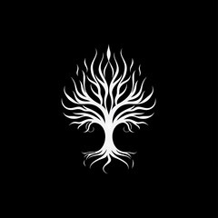 Poster - White stylized tree silhouette on black background.