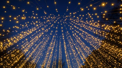 Poster - Colorful Christmas lights shimmer against a backdrop of twinkling stars, enhancing the magical feel of the winter evening. Generative AI