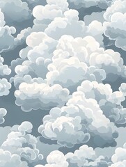 Poster - Stylized Gray and White Cloud Pattern Background with Minimal Serene Aesthetic
