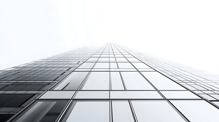 Poster - Minimalist Skyscraper with Reflective Glass Against Pure White Background