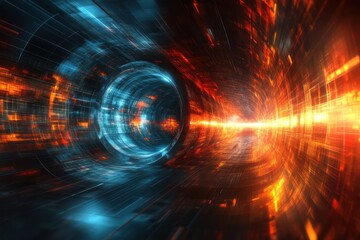 Poster - A vibrant digital vortex illustrating energy flow in a futuristic tunnel at high speed during a sci-fi theme