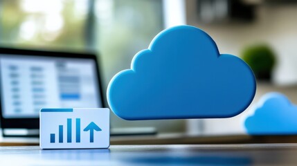 Poster - A blue cloud with a white arrow pointing up