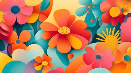 Poster - Colorful Paper Flowers  Abstract Floral Background  Summer Nature  Bright Pattern