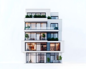 Poster - Modern Minimalist Apartment Building Facade Against White Background