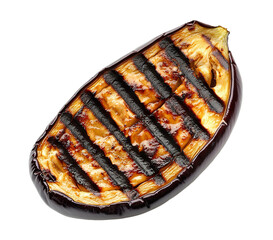 Wall Mural - Delicious grilled slice of aubergine with charred marks, isolated on transparent cutout background