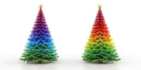 Wall Mural - colorful christmas tree with leading lines in rainbow colors on a white background
