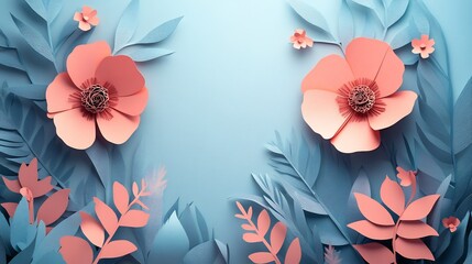 Fototapete - Empty papercut nature icon surrounded by a delicate paper frame evoking the beauty of spring The design features soft pastel colors and intricate details inviting a sense of tranquility and renewal