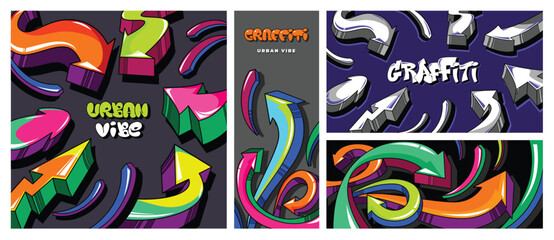Poster - graffiti arrow banners. urban vibe street art poster template with dynamic and colorful pointing arr