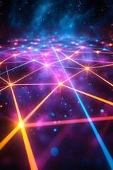 Poster - A mesmerizing cosmic scene featuring vibrant lines and glowing orbs in shades of pink, blue, and orange, creating a captivating network of connections in space.