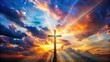 © beng - cross with radiating light in colorful cloudy sky