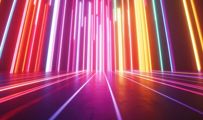 Poster - vibrant neon light lines create a dynamic visual effect, illuminating a textured surface and enhanci