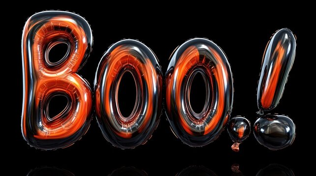 Shiny black and orange balloons spelling 