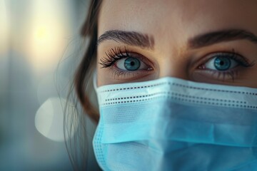 Wall Mural - Healthcare professionals wearing masks working in a medical facility, emphasizing safety and support for nursing staff during patient care