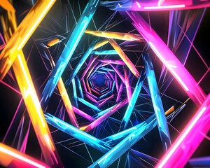 Wall Mural - Vibrant Neon Background with Spiraling Triangles and Mesmerizing Effect