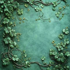 Poster - Intricate clovers pattern background intertwining leaves and vines in a rich green palette perfect for St Patrick's Day decorations adding a touch of elegance and charm