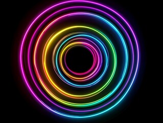 Poster - mesmerizing neon spiral background with vibrant concentric circles in glowing rainbow colors