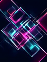 Poster - Neon Overlapping Squares Vibrant Layered Abstract Background