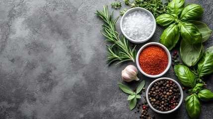 Poster - A variety of spices and herbs arranged in bowls on a textured surface for culinary use.