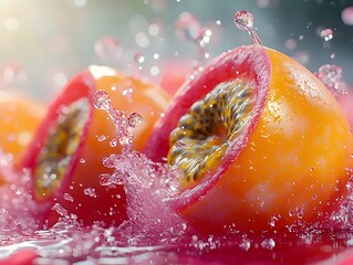 Canvas Print - Close-up of juicy, vibrant orange slices splashing in water, creating a refreshing and lively atmosphere. The droplets and colors enhance the visual appeal.