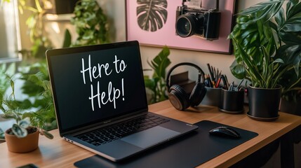 Poster - A stylish home office setup with a headset, laptop