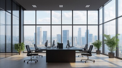 Poster - A stylish office with floor-to-ceiling windows