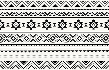 Wall Mural - Ethnic tribal Aztec black and white background. Seamless tribal pattern, folk embroidery, tradition geometric Aztec ornament. Traditional  design for fabric, textile, print, rug, paper