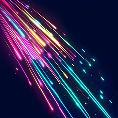 Poster - Bright Neon Fireworks Explosion in Colorful Glowing Trails Against Night Sky Background