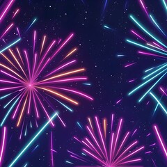 Poster - Vibrant Neon Firework Explosion Against Starry Night Sky