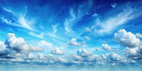 Wall Mural - panoramic painting blue sky white cloud black speck