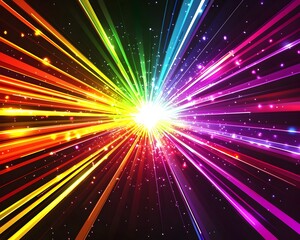 Poster - Neon Background with Bursting Rays and Colorful Streaks Creating a Dynamic Explosive Effect