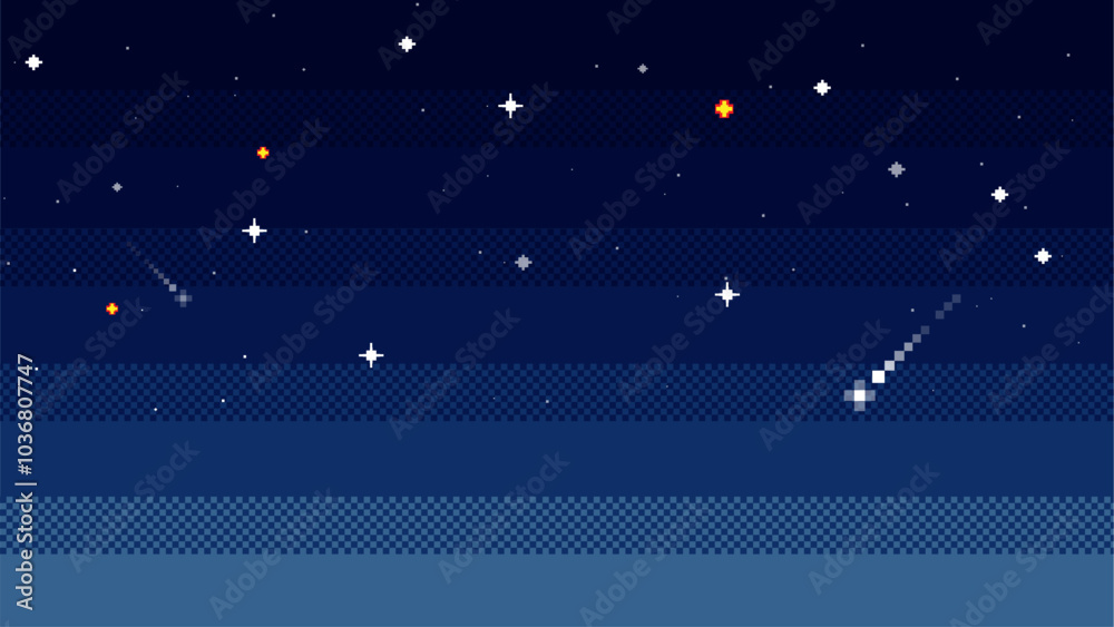 Sky with stars.background in pixel art. Vector illustration. Stock ...